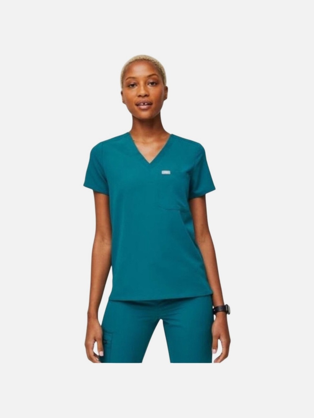 Figs Teal V-Neck Short Sleeve Scrub Top